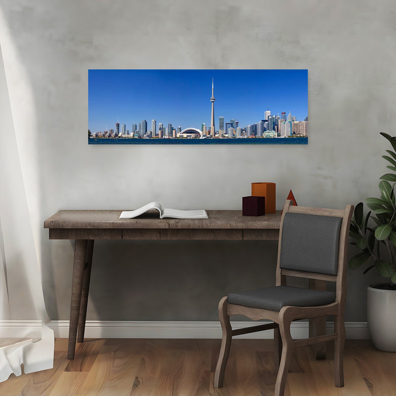 Skylines in a city CN Tower Toronto Ontario Canada 1 Piece Wrapped Canvas Panoramic Wall Art, 91.44 cm H x 30.48 cm W