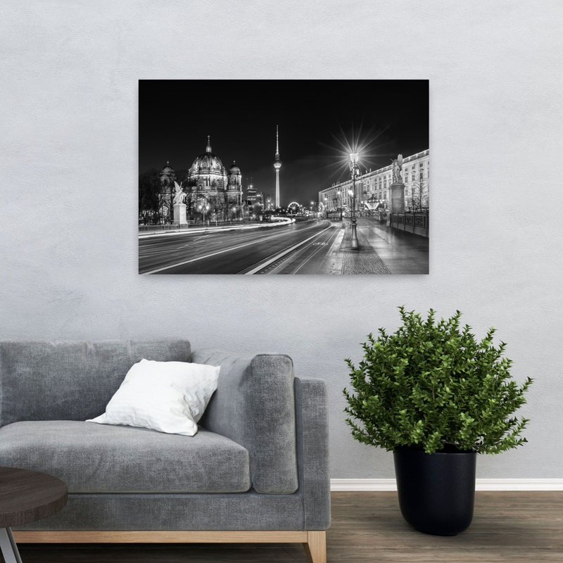 «Berlin City Nightscape Modern Vibrant Abstract Architecture City», reproduction d'art murale, H 32 po x l 48 po