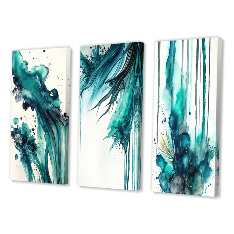 «Tropical Turquoise Joyfulness», 3 pièces sur toile, Toile tendue, H 40 po x l 60 po