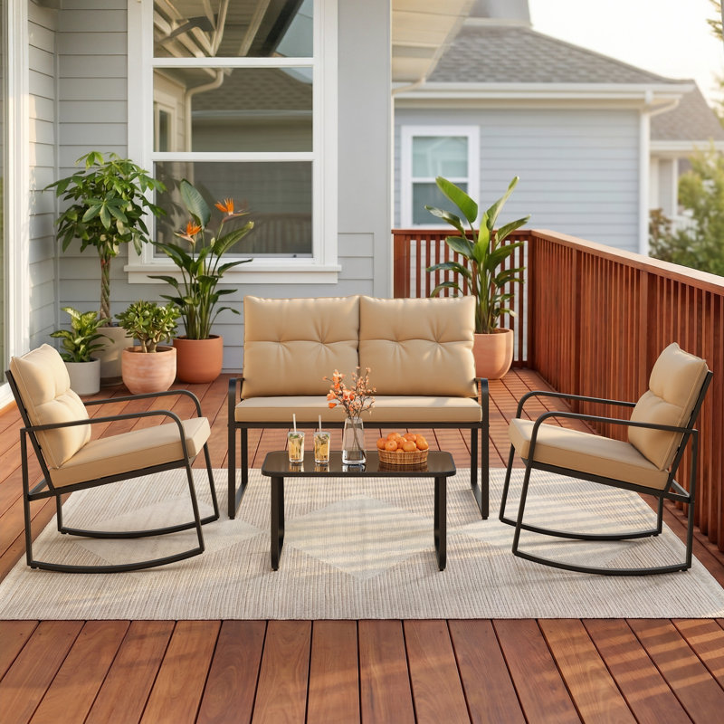 4 - Person Outdoor Seating Group With Cushions, Yellow