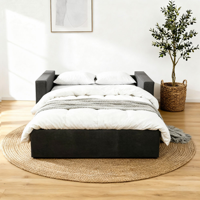 Bevers 2 Seater Linen Blend Sofa Bed, Grey