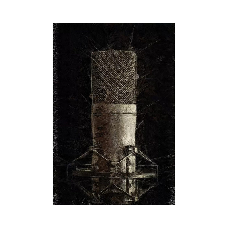 Black and White Microphone Illustration 1 Piece Wrapped Canvas Wall Art, 30.48 cm H x 45.72 cm W