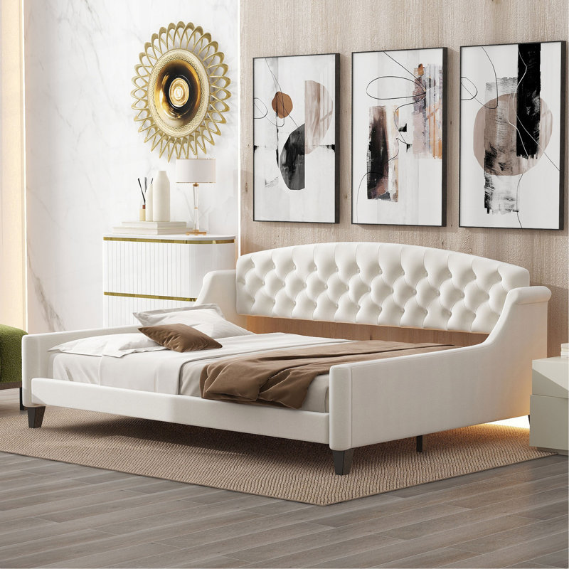 Lit de jour capitonné Modern Luxury, Beige, Lit double