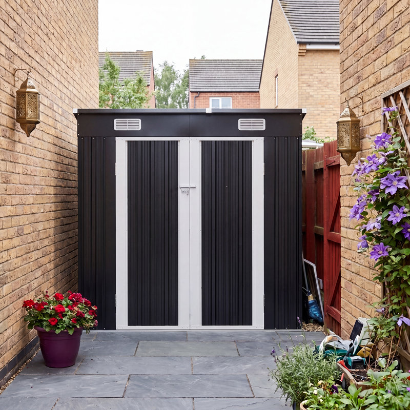 Galvanized Steel Metal Storage Shed with Sloping Roof, Lockable Door