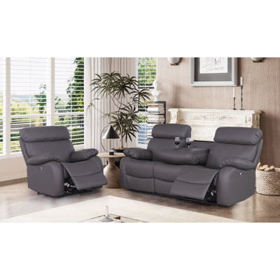 Avrielle Breathable Leather Power Reclining 2-Piece Set 3 Seats Reclining Sofa and Recliner Single Chair