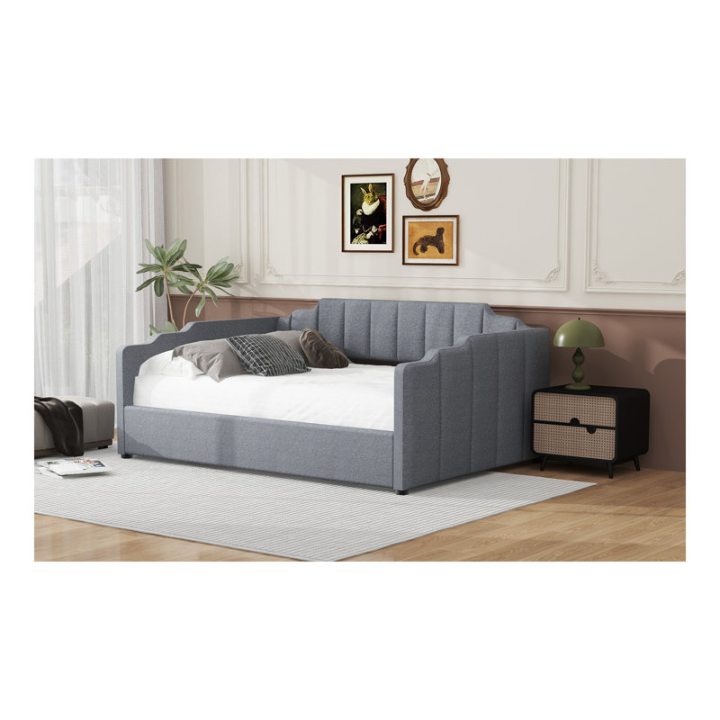 Lit de jour rembourré avec rangement inférieur, taille double, beige, Gris, Complet/Double