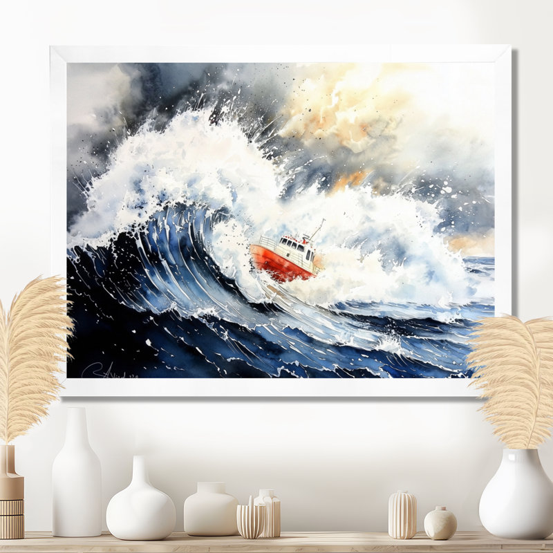Bateau de pêche, temps orageux I - Impression sur toile, H 24 po x l 32 po, Reproduction encadrée d'une seule photo sans pass