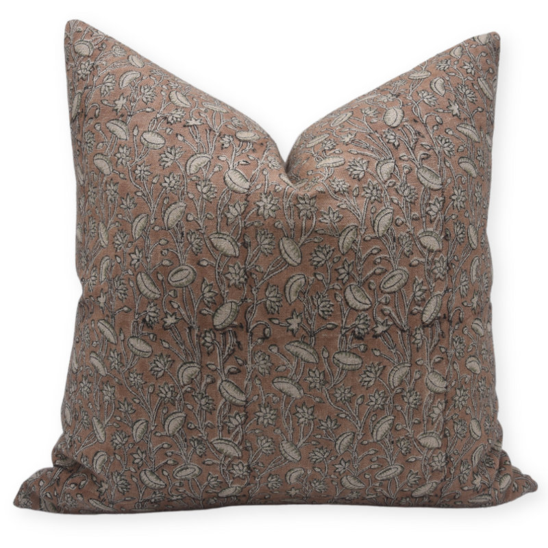 Coussin carré en lin épais imprimé à la main de coussin 16 x 16 - PISTA, 16 po x 16 po