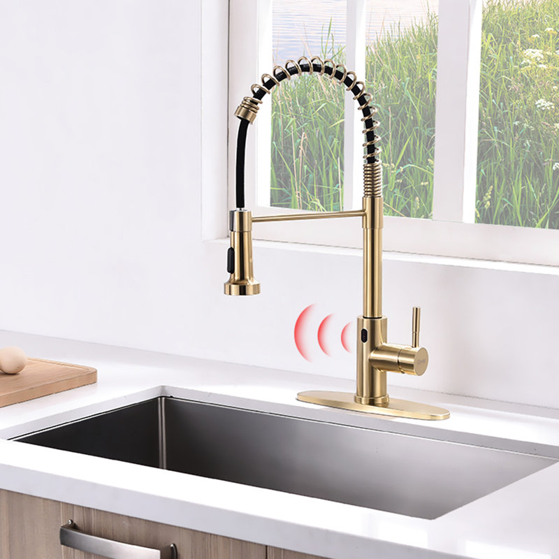 Touchless Automatic Smart Kitchen Faucet In Brushed Gold, With Powerful Detection Motion Sensor And Pull Out Advanced Function