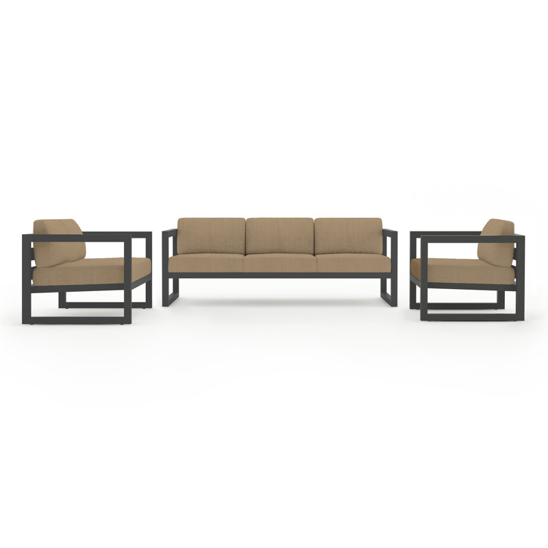 Avion 3 Piece Sofa Loveseat Set, Canvas Heather Beige Sunbrella® Canvas, Slate
