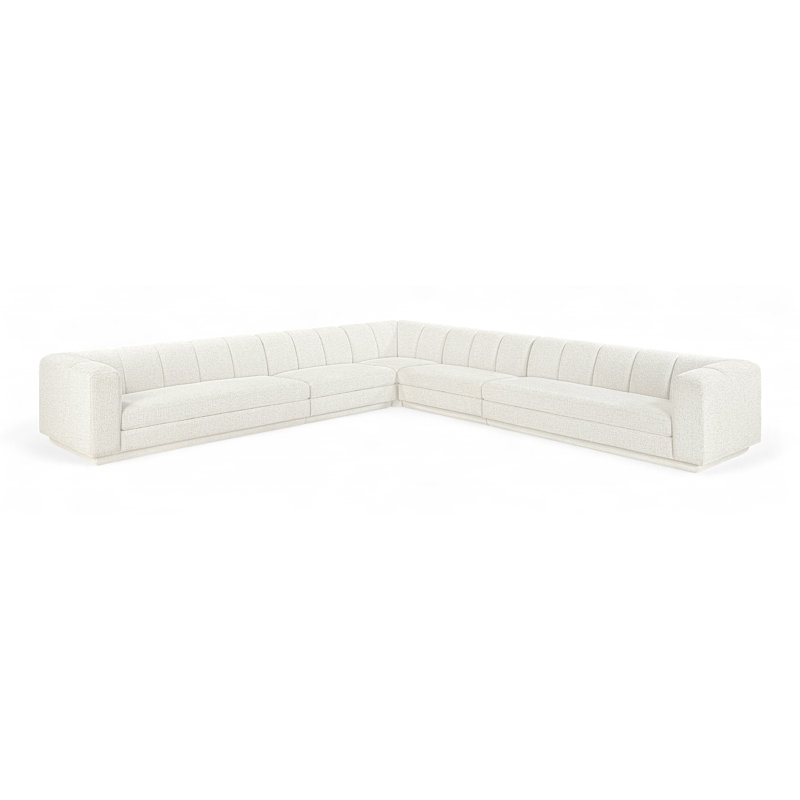 Tissu rembourré 5 pièces Landis Canapé modulaire modulaire, Tissu crème