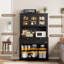 Armoire de cuisine de 66 po de hauteur, huche de cuisine moderne avec station de charge, grande armoire de rangement pour bar à café avec portes et tiroirs en verre-130019566