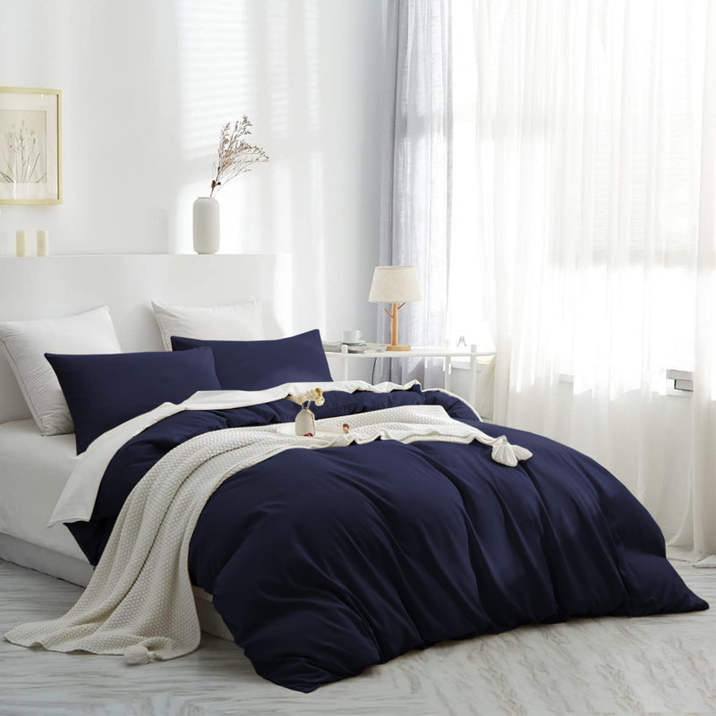 Housse de couette en microfibre moderne et contemporaine avec taies d'oreiller - Ensemble de literie douce et durable, Marine