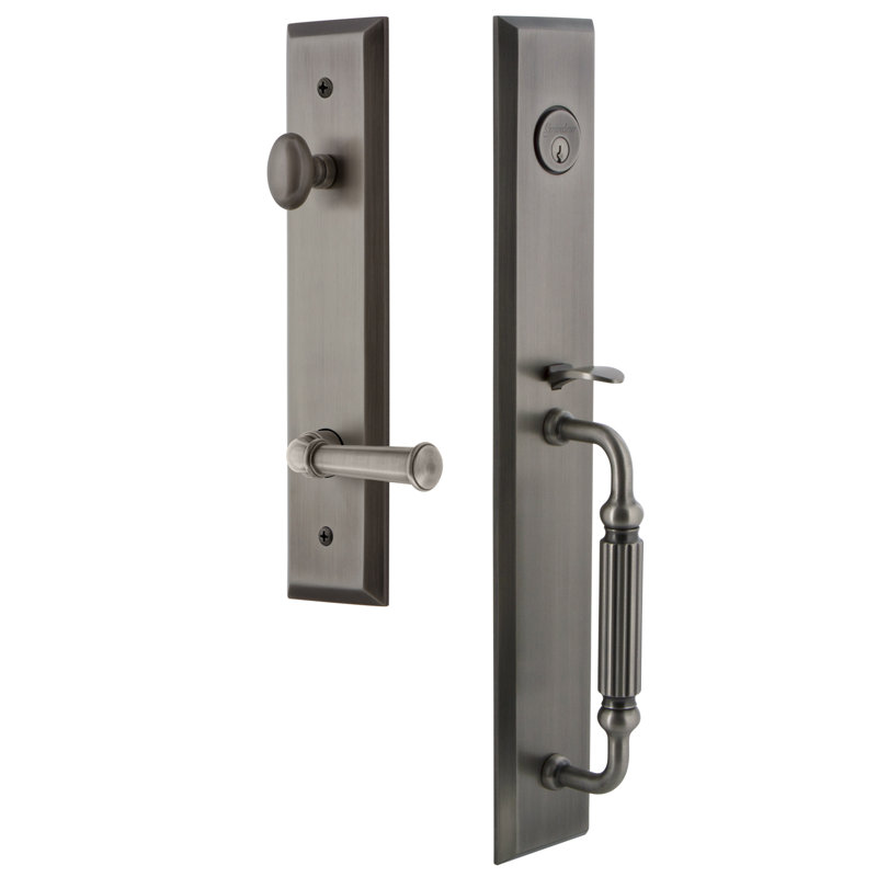 Fifth Avenue Handleset with Deadbolt and Georgetown Door Lever and Rosette, Antique Pewter, Right, 2.375"