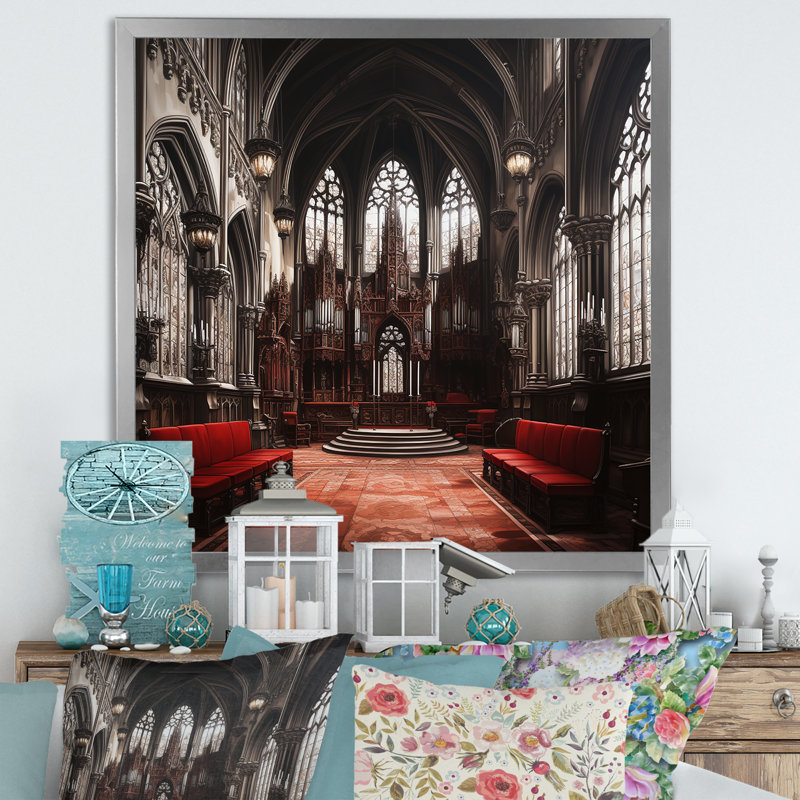 Vêpres victoriennes - Église, fresque murale, H 30 po x l 30 po, Silver Picture Framed
