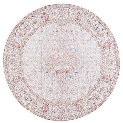 Sonia Washable Light Grey/Rust Oriental Rug