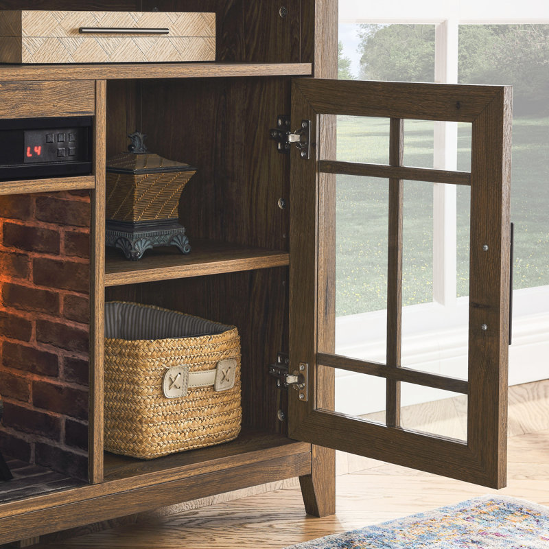TV Media Stand with Electric Fireplace KD Inserts Heater,Reclaimed Barnwood Color, Reclaimed Barnwood