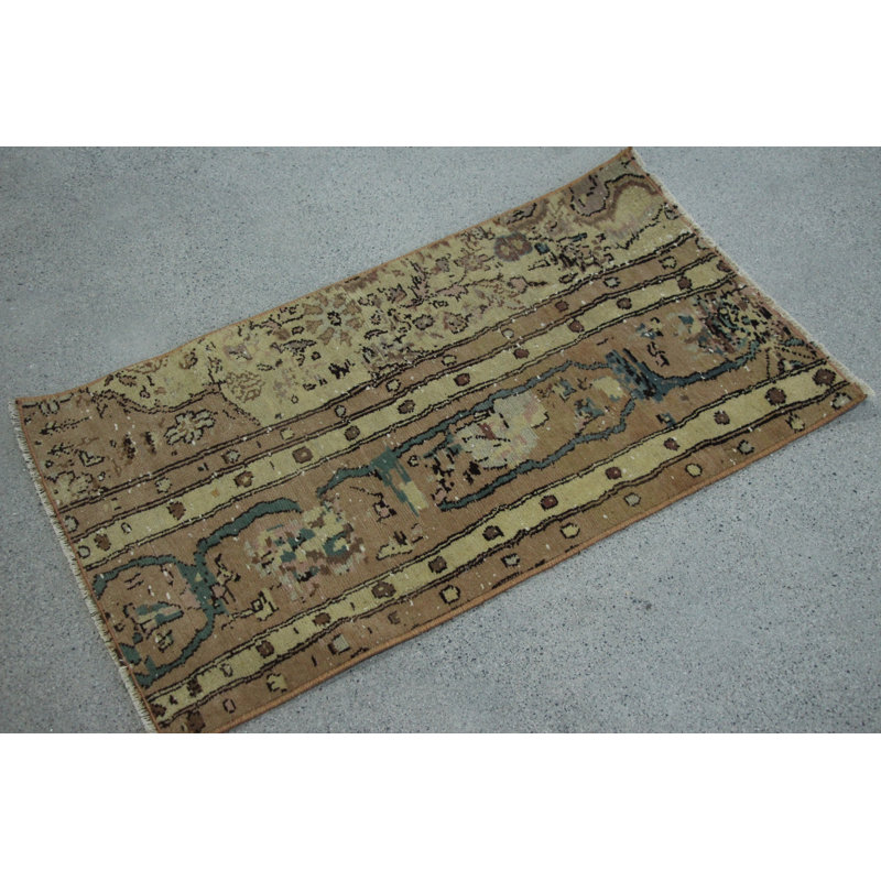 Vintage Turkish Small Oushak Rug in Green For Entryway Featuring Colorful Bohemian Aesthetic Ideal For Outdoor Use And Handcrafted From Organic Materials