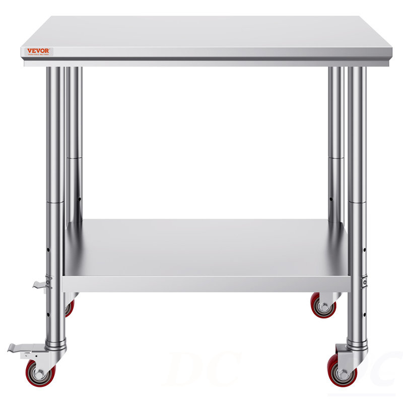 Table de travail en acier inoxydable 36 x 24 pouces avec 4 roues Table de préparation commerciale avec roulettes Table de travail robuste pour restaurant de cuisine commerciale, table