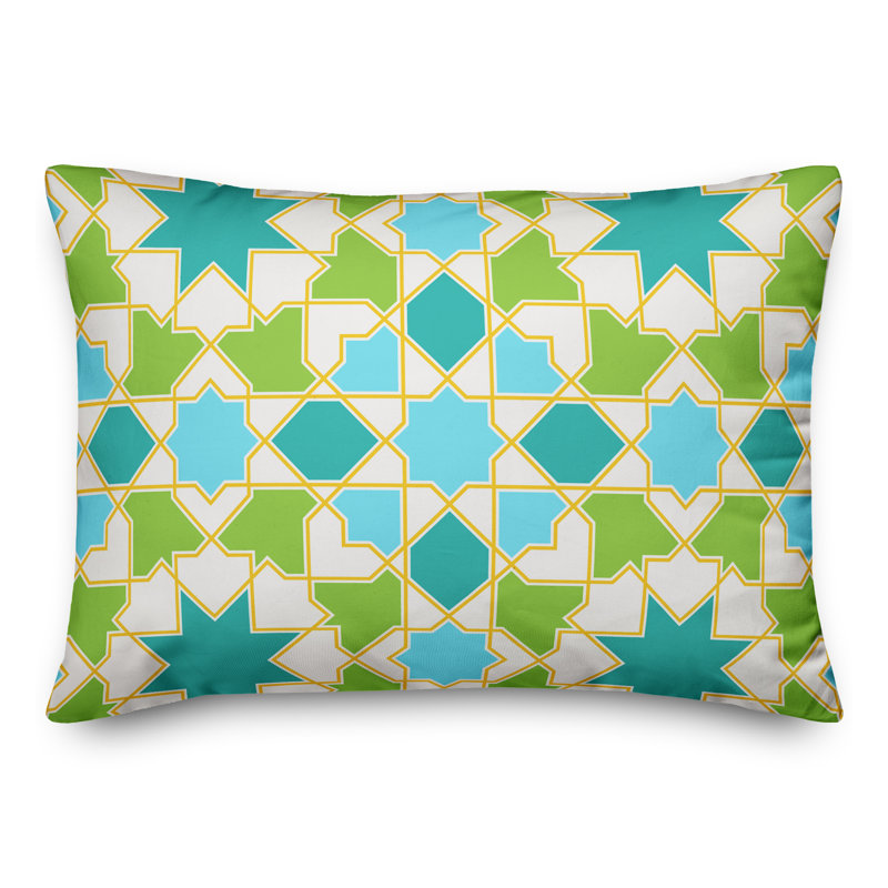  Coussin lombaire intérieur / extérieur Tile, Polyester / Bourre en polyester, Blanc / Bleu sarcelle / Vert