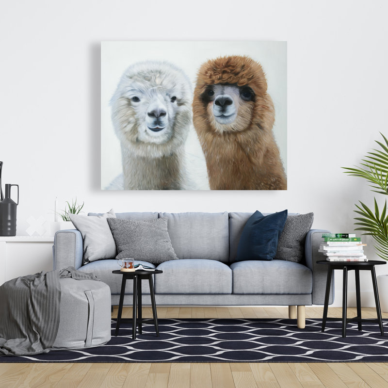 Two Lamas Beige Canvas | Stylish Bedroom Decor for Home