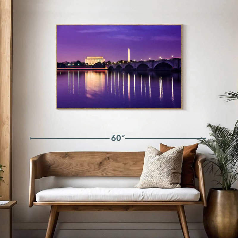 Vue sur le Potomac, 43 po x 29 po, Cadre flottant en bois naturel