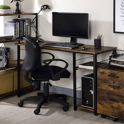 Bureau d'écriture rectangulaire avec tablette à 2 niveaux, chêne vieilli et noir