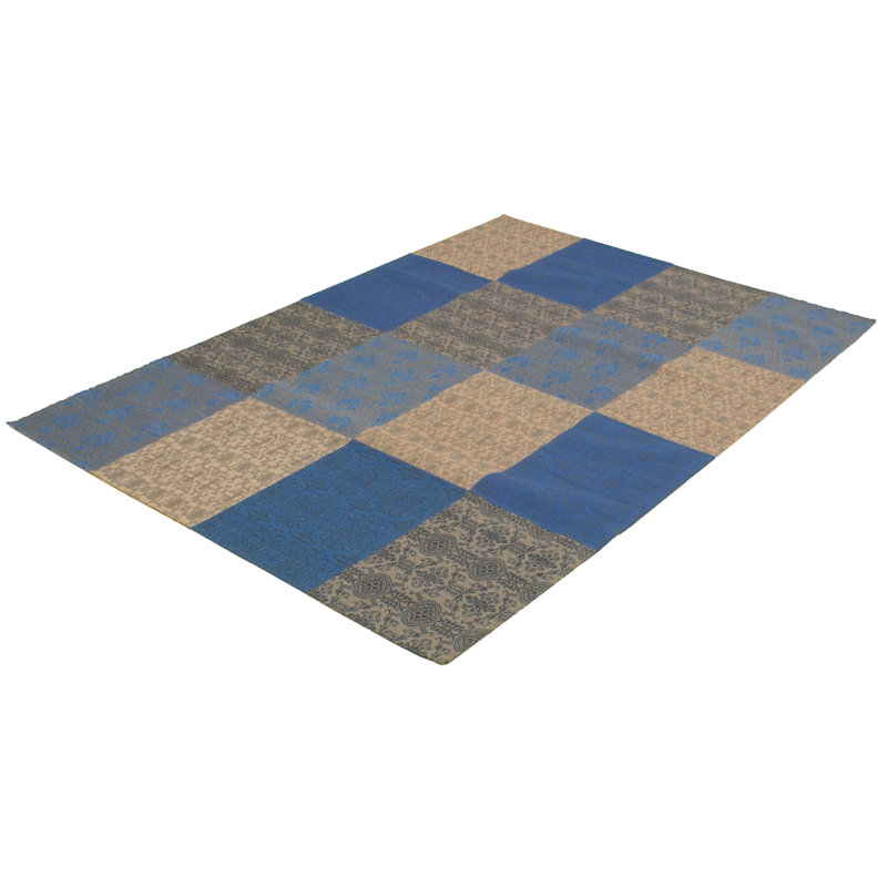 Tapis bleu handwoven à tissage plat Amata