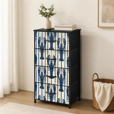 Commode 4 tiroirs pour chambre à coucher Homard bleu marine, crème, style nautique, petite commode pour vêtements
