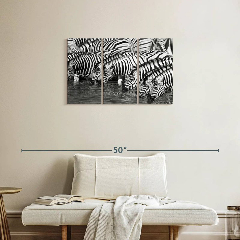 Brampt Etosha buvant des zèbres, H 20 po x l 33 po