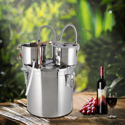 5-gallon double chilled alcohol still, stainless steel home still kit with copper tubing and built-in thermometer, 3-pot multi-purpose distilling kit for DIY whiskey brandy