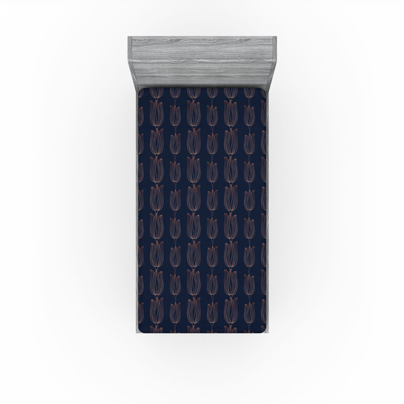 Drap-housse Ambesonne, Bleu ciel foncé, jaune foncé / floral, Drap-housse simple TG