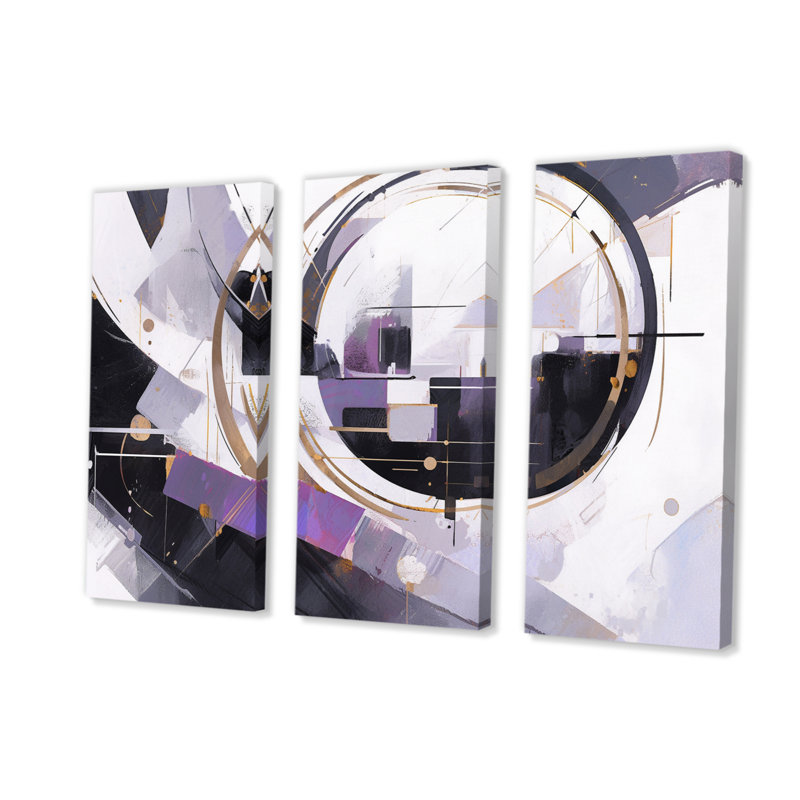 Tourbillon mauve à multiples facettes sur toile, 3 pièces, H 28 po x l 36 po x P 1 po