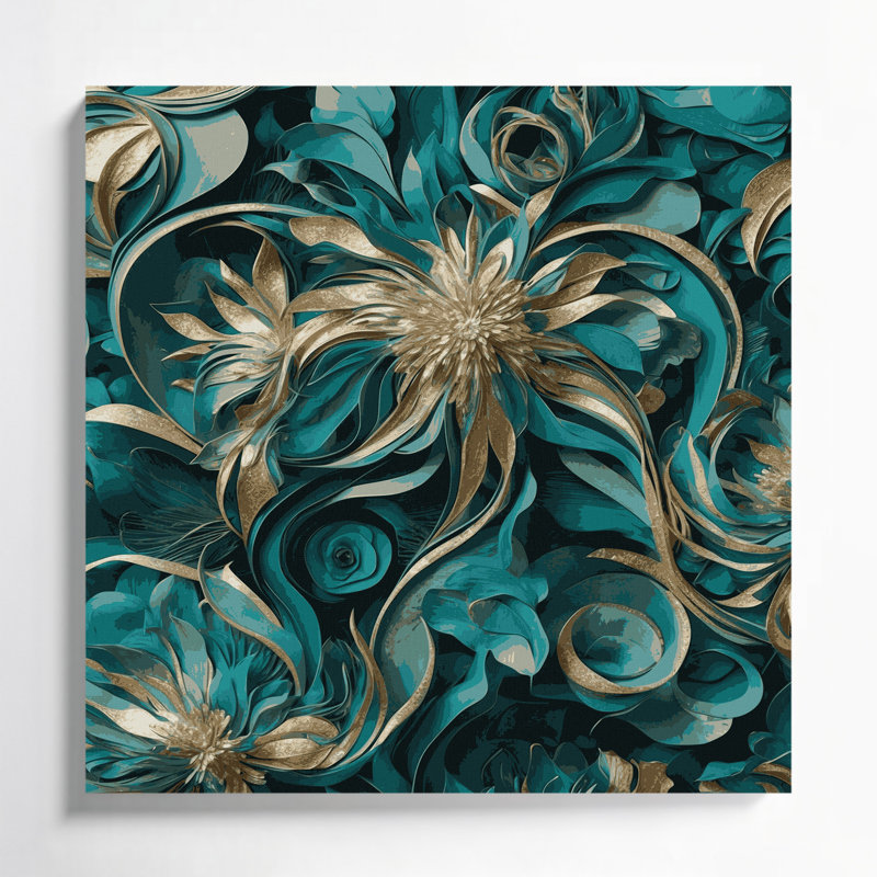 «Abstract Florals 76», art mural sur toile verte