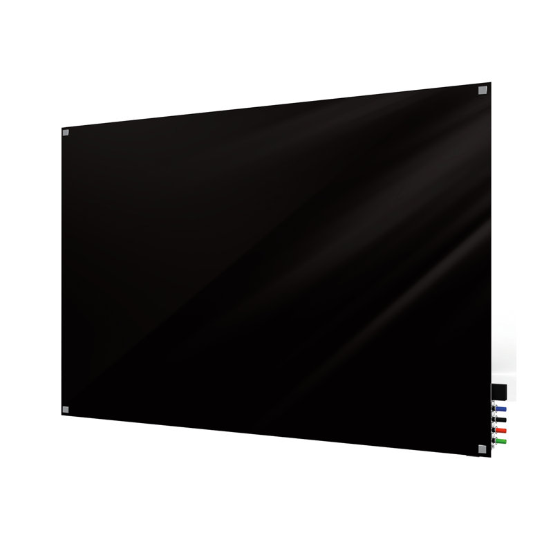 Black Magnetic Glass Whiteboard with Square Corners, 48'' x 72''