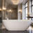 59" Freestanding Solid Surface Bathtub, Luxury Engineered Stone Resin Freestanding Soaking Bathtub with Overflow and Pop-up Drain for Contemporary Bathroom