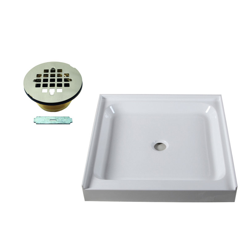 36'' W 36'' D Square Single Shower Base, Satin Nickel