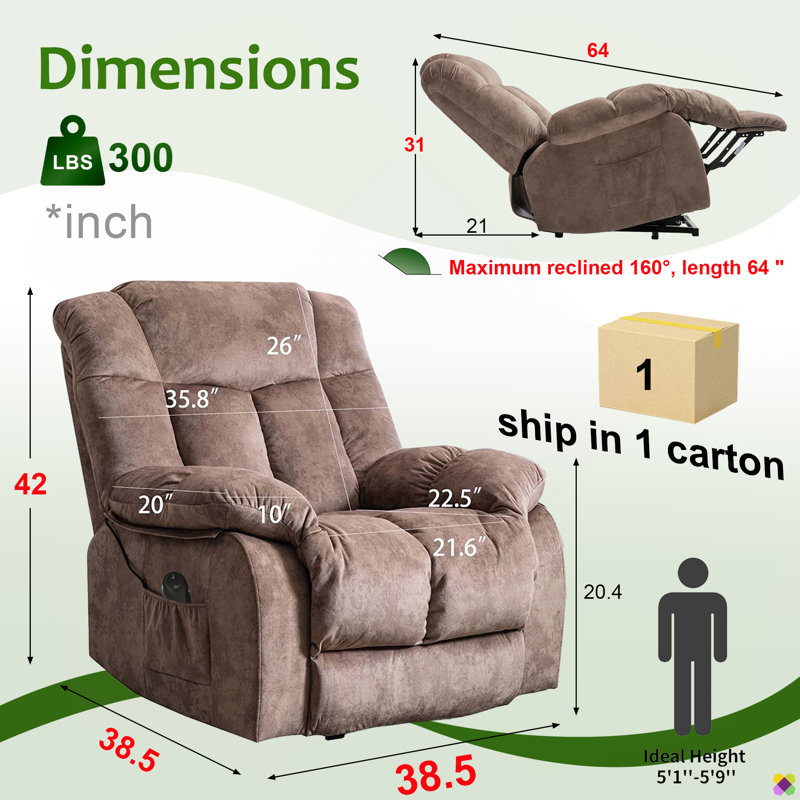Ryun 38.5"W Lift Chair Power Recliner, Brown