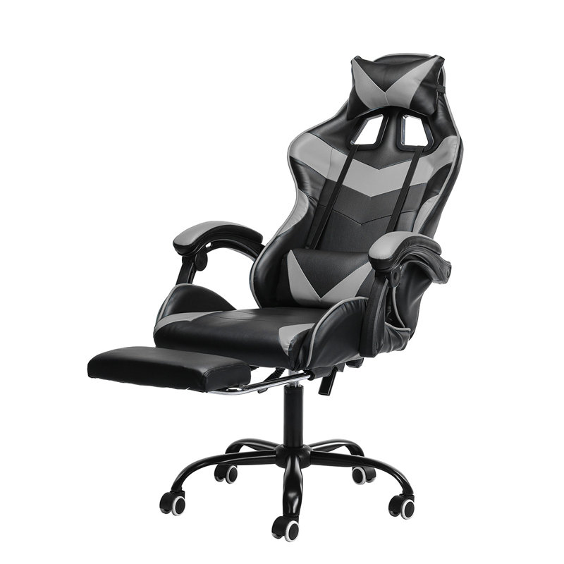 Fauteuil PC et de course avec repose-pieds, Gris foncé