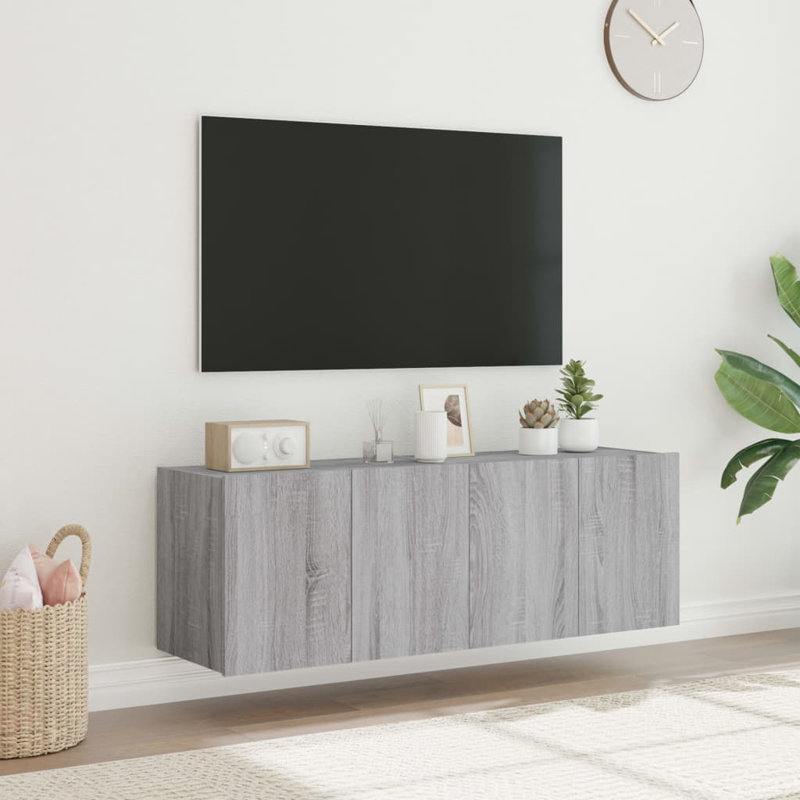 vidaXL TV Wall Stand with LED Lights Console Entertainment Centre Living Room, Grey Sonoma