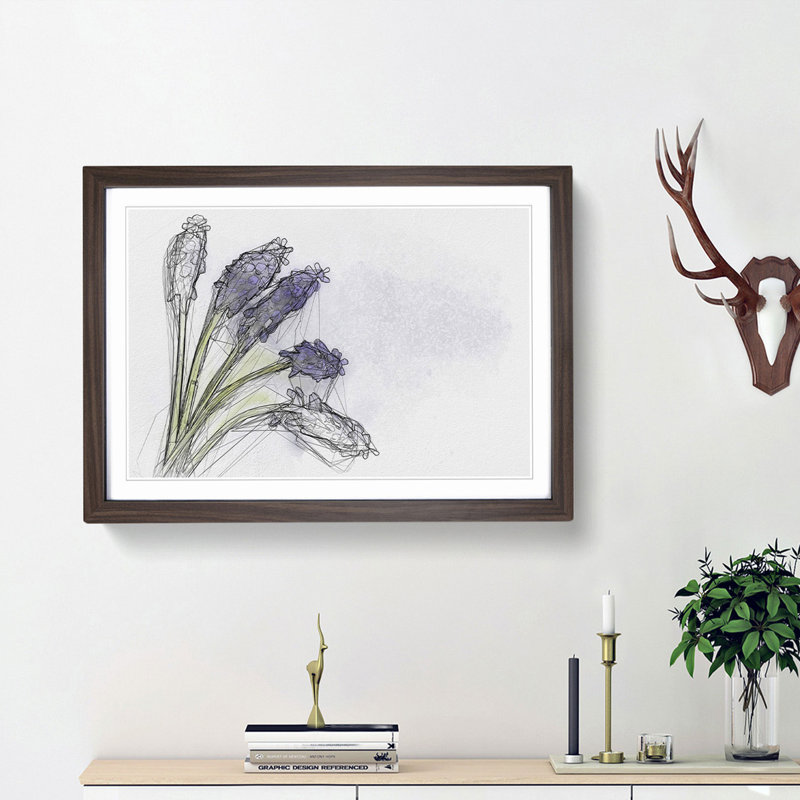 Grape Hyacinth Flower in Abstract - Picture Frame Graphic Art Print, 62cm H x 87cm W x 2cm D, Walnut Framed