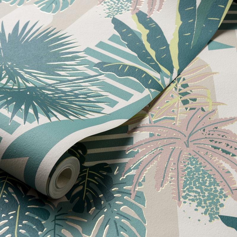 Jane X Clarke and Clarke Malindi 10.05m x 52cm Metallic Wallpaper Roll, Mineral/Blush