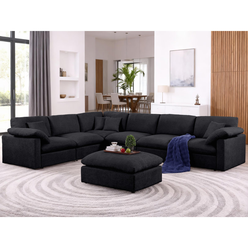 Oversized Corner Sectional Modular Sofa, Shariff Chenille Cloud Sectional Living Room Sets, 34.5" H x 144" W x 110" D
