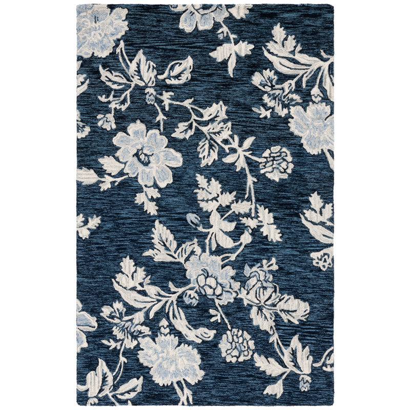 Hober Hand Tufted Wool Pile Floral Rug, Rectangle 5' x 8'