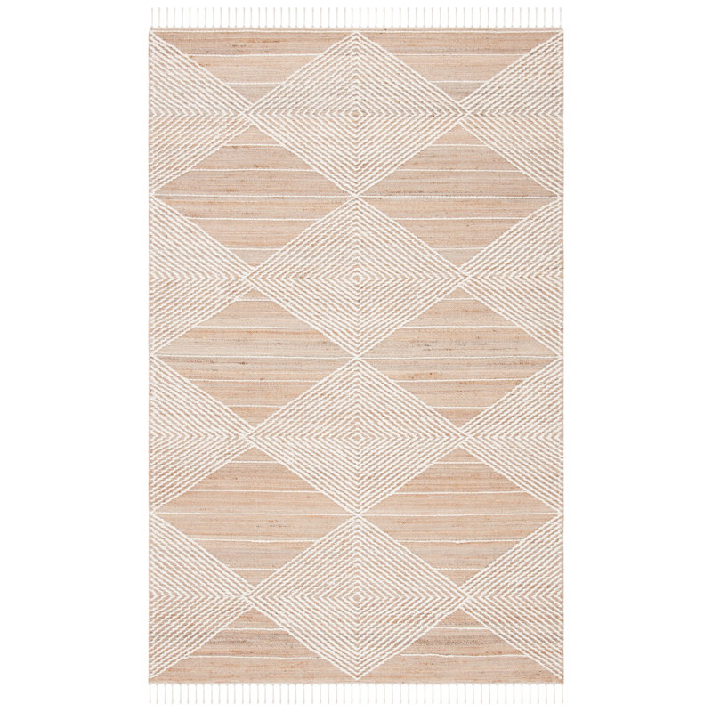 Tapis géométrique en jute et en laine tissé à la main, Rectangle 5 pi x 8 pi