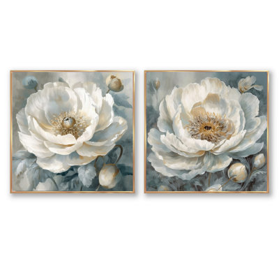Ensemble de 2 pivoines blanches et bleues - ensemble de 2 pivoines carrées
