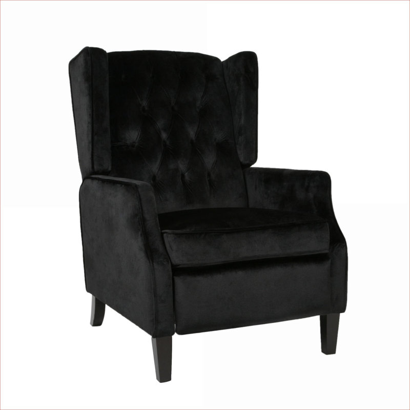 Black-toned Velvet Pushback Wingback Recliner by xpiyaer, Mid Century Accent Seating for Living Room and Bedroom