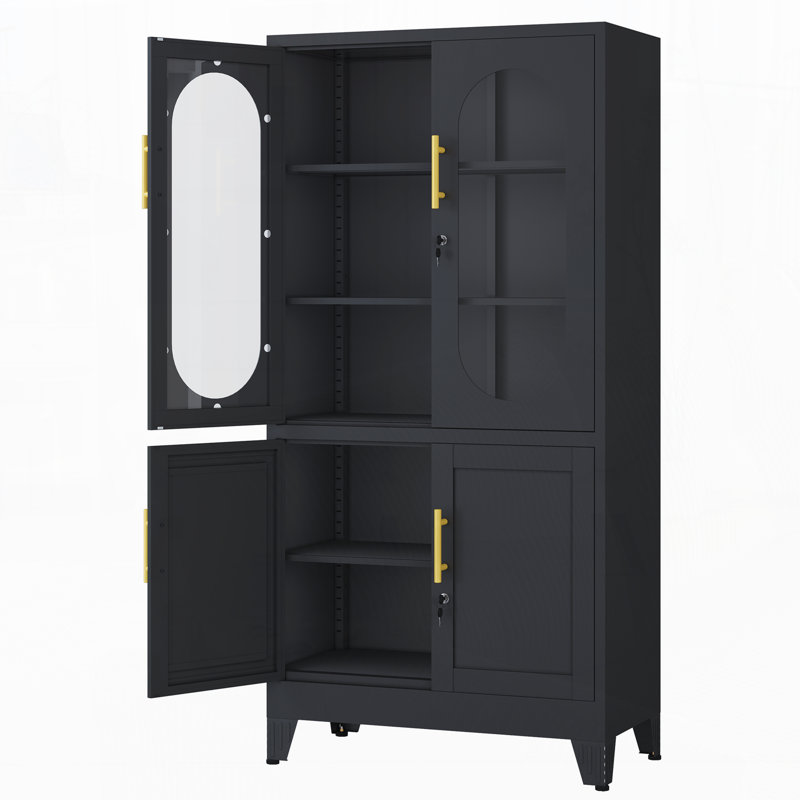 Metal Office Filing Storage Cabinet with Lock and Adjustable Shelves, Black