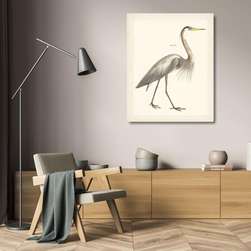 Art sur toile tendue avec un portefeuille de pommes sauvages Alcott Hill®: Vintage Heron I, H 24 po x l 20 po
