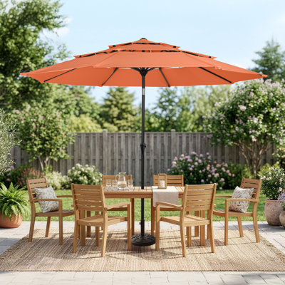Parasol de patio à 3 niveaux 10 pi avec base lestée 19 lb - Inclinaison automatique, parasol d'extérieur à manivelle facile pour auvent d'ombrage pour terrasse, balcon, porche, cour ou piscine (orange)
